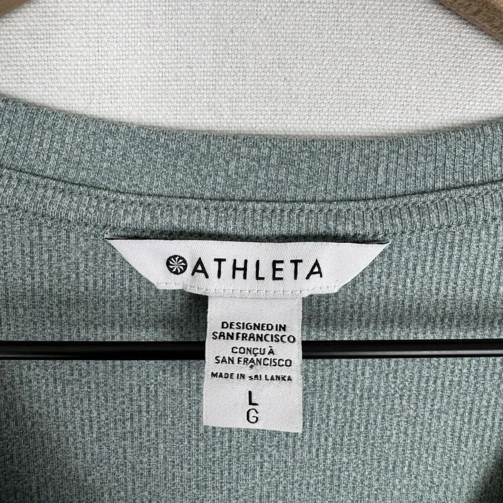 Athleta Top Womens Large Green Uptempo Ribbed Knit Henley‎ Comfy Soft Stretch - Picture 11 of 15